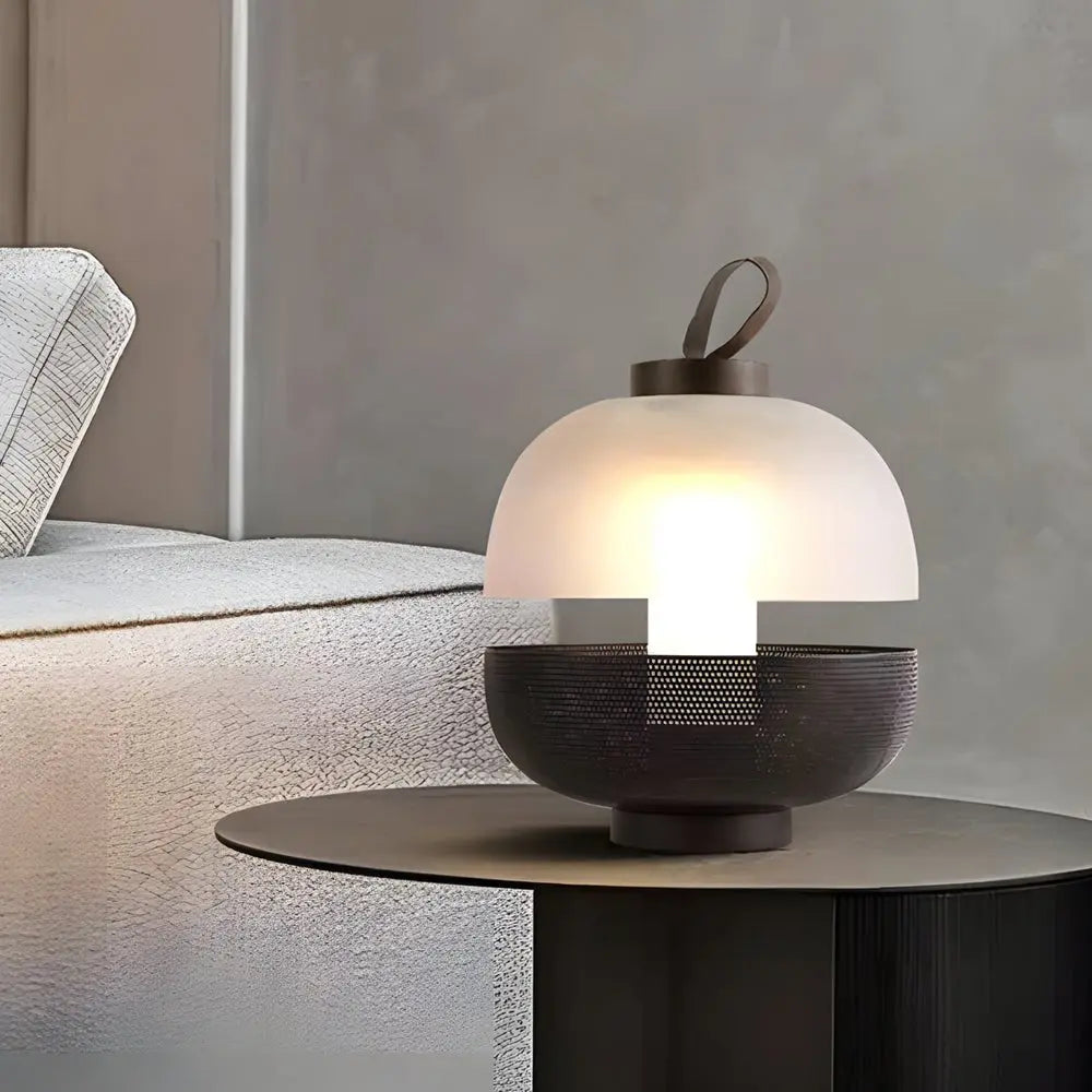 11-Inch LED Table Lamp with Mesh Metal and Frosted Glass Luxe