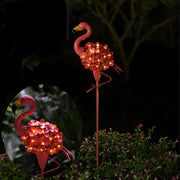 metal flamingo solar stake led lights pink outdoor pathway lamp 2 pack