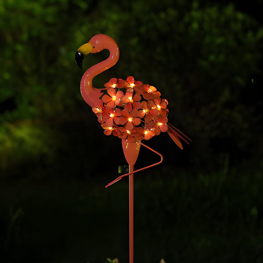 metal flamingo solar stake led lights pink outdoor pathway lamp 2 pack