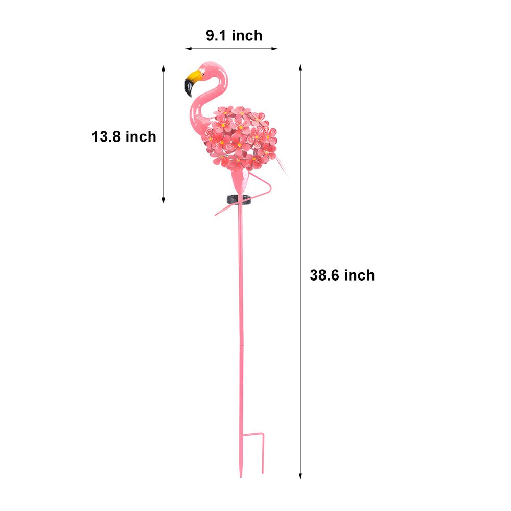 metal flamingo solar stake led lights pink outdoor pathway lamp 2 pack