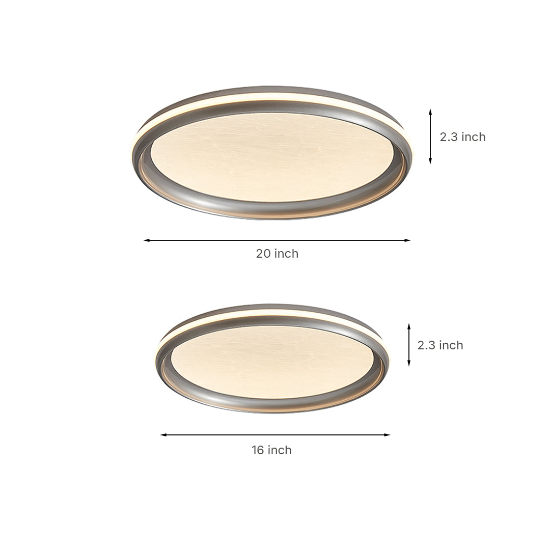 Minimalist LED Flush-Mount Ceiling Light — Silver Metal, White Acrylic Shade, Dimmable 3000K–6000K, 40cm / 50cm