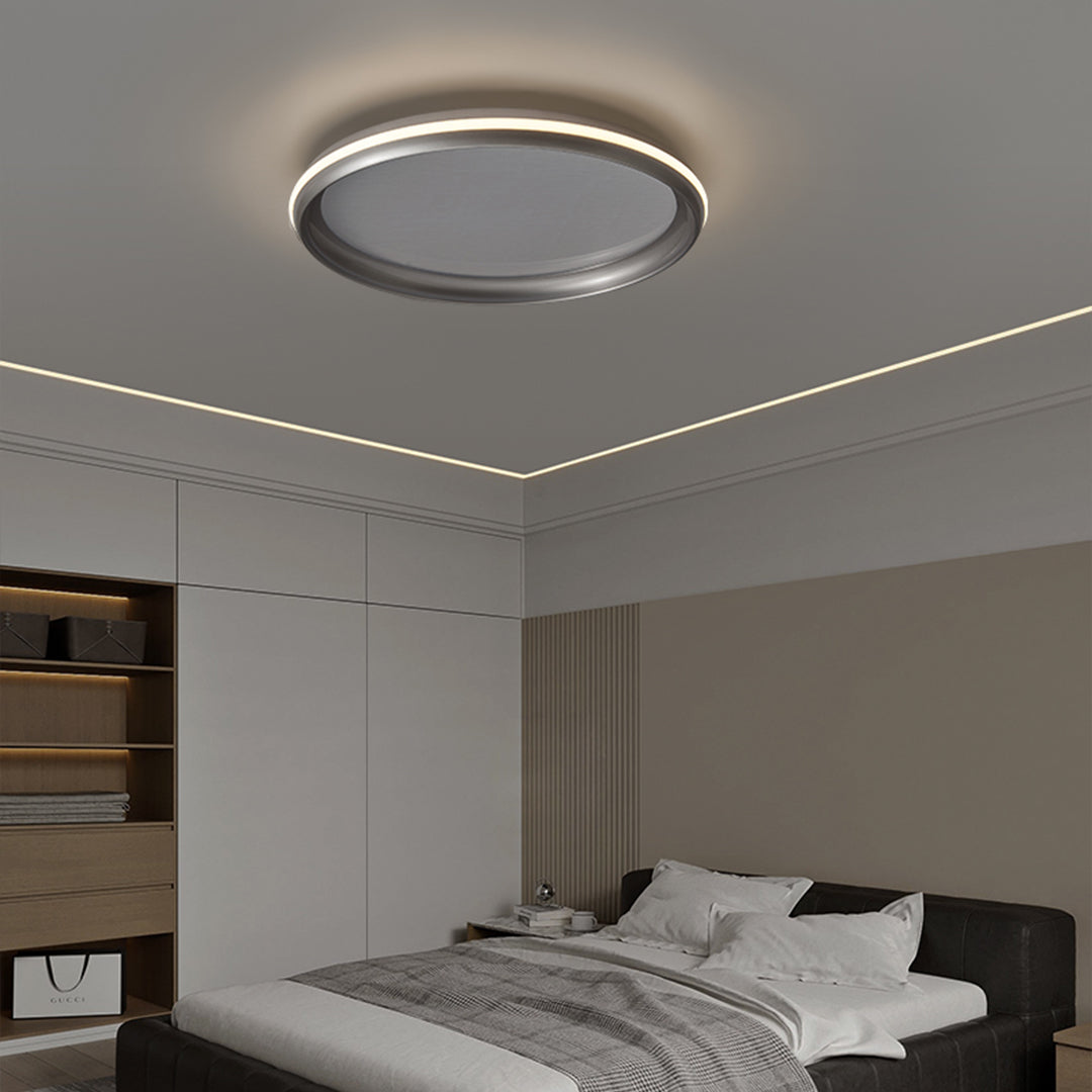 Minimalist LED Flush-Mount Ceiling Light — Silver Metal, White Acrylic Shade, Dimmable 3000K–6000K, 40cm / 50cm