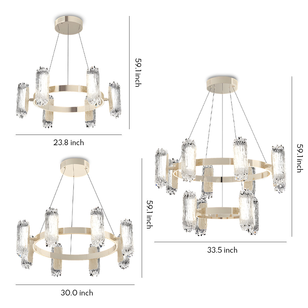 Minimalist Metal Chandelier — Aluminum, Gold, LED, Three-Color Dimming, 6/8/8+4-Light, 59.1" Chain