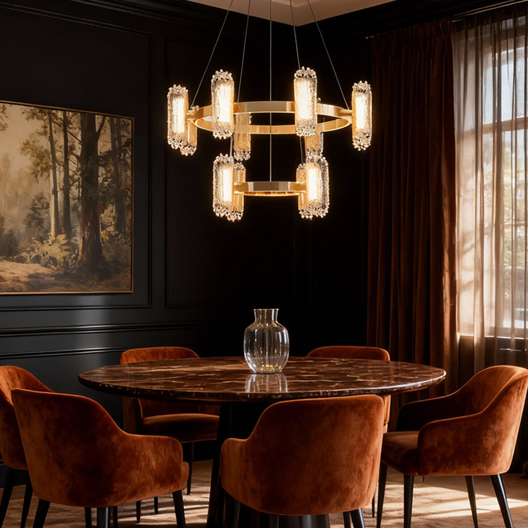 Minimalist Metal Chandelier — Aluminum, Gold, LED, Three-Color Dimming, 6/8/8+4-Light, 59.1" Chain