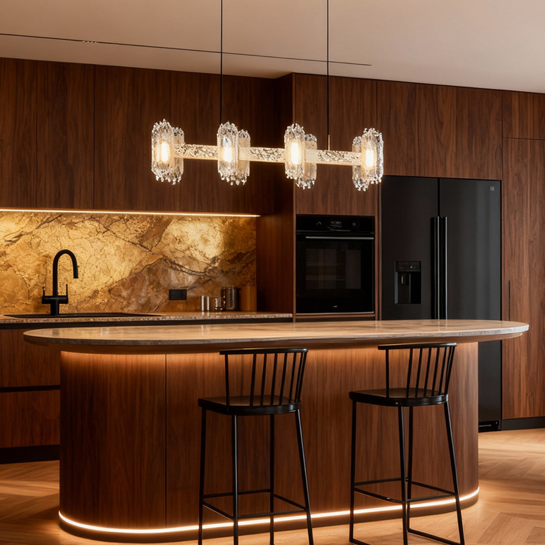 Minimalist Metal Chandelier — Aluminum, Gold, LED, Three-Color Dimming, 6/8/8+4-Light, 59.1" Chain