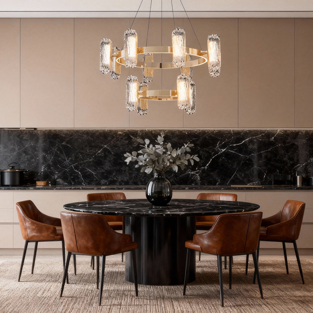Minimalist Metal Chandelier — Aluminum, Gold, LED, Three-Color Dimming, 6/8/8+4-Light, 59.1" Chain