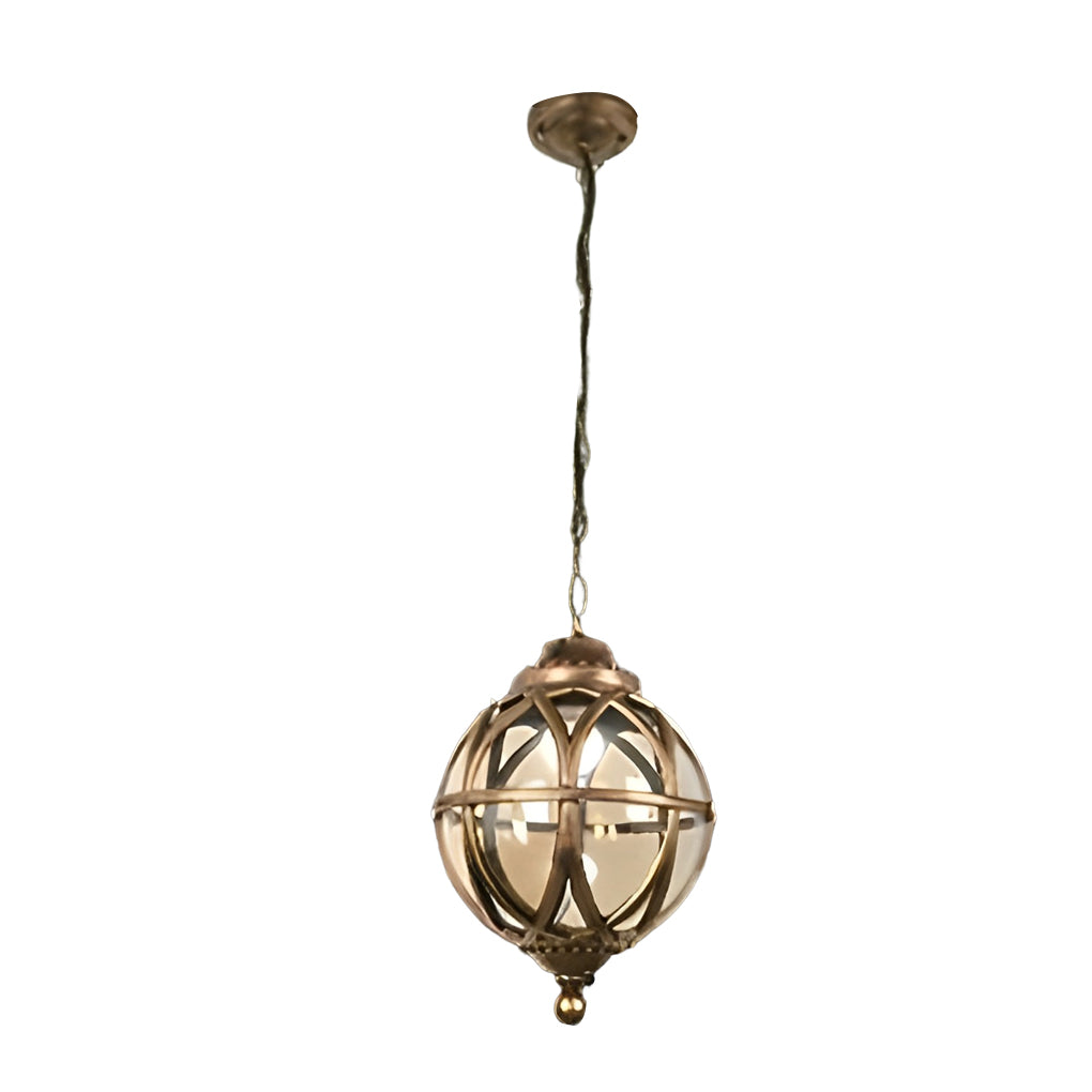 Metal Orb Outdoor Hanging Light — Aluminum and Glass Globe, IP54, Adjustable Chain, Black or Bronze