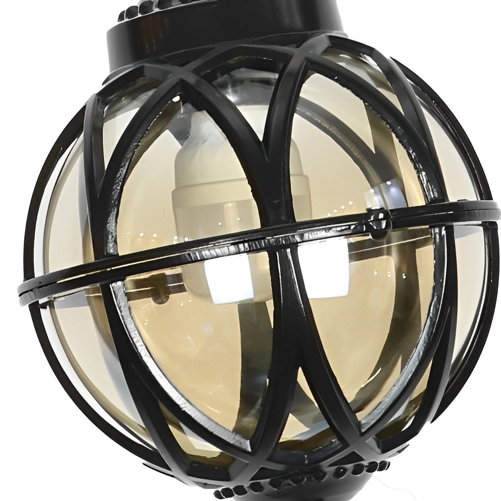 Metal Orb Outdoor Hanging Light — Aluminum and Glass Globe, IP54, Adjustable Chain, Black or Bronze