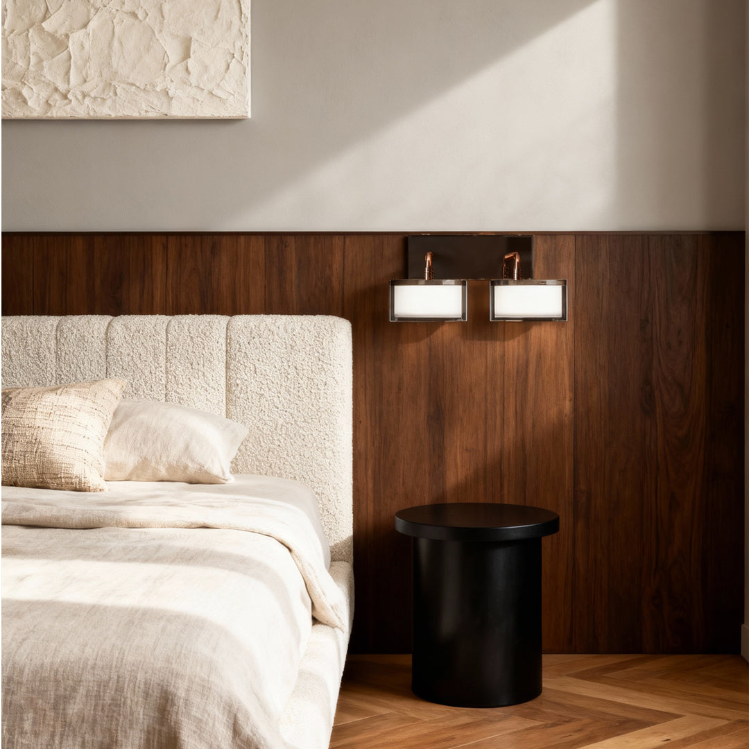 Minimalist Metal LED Wall Art Sconce — Gold Aluminum, Crystal, 3-Step Dimming, Single or Double Head, 10W/20W