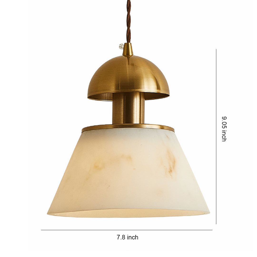 French Mid-Century Pendant Light — Faux Cloud Stone Shade, Gold Metal Frame, G9, Three-Step Dimming, 59" Adjustable Cord