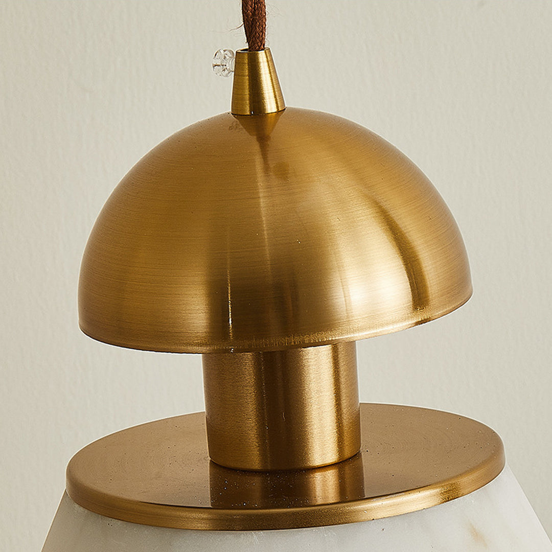 French Mid-Century Pendant Light — Faux Cloud Stone Shade, Gold Metal Frame, G9, Three-Step Dimming, 59" Adjustable Cord
