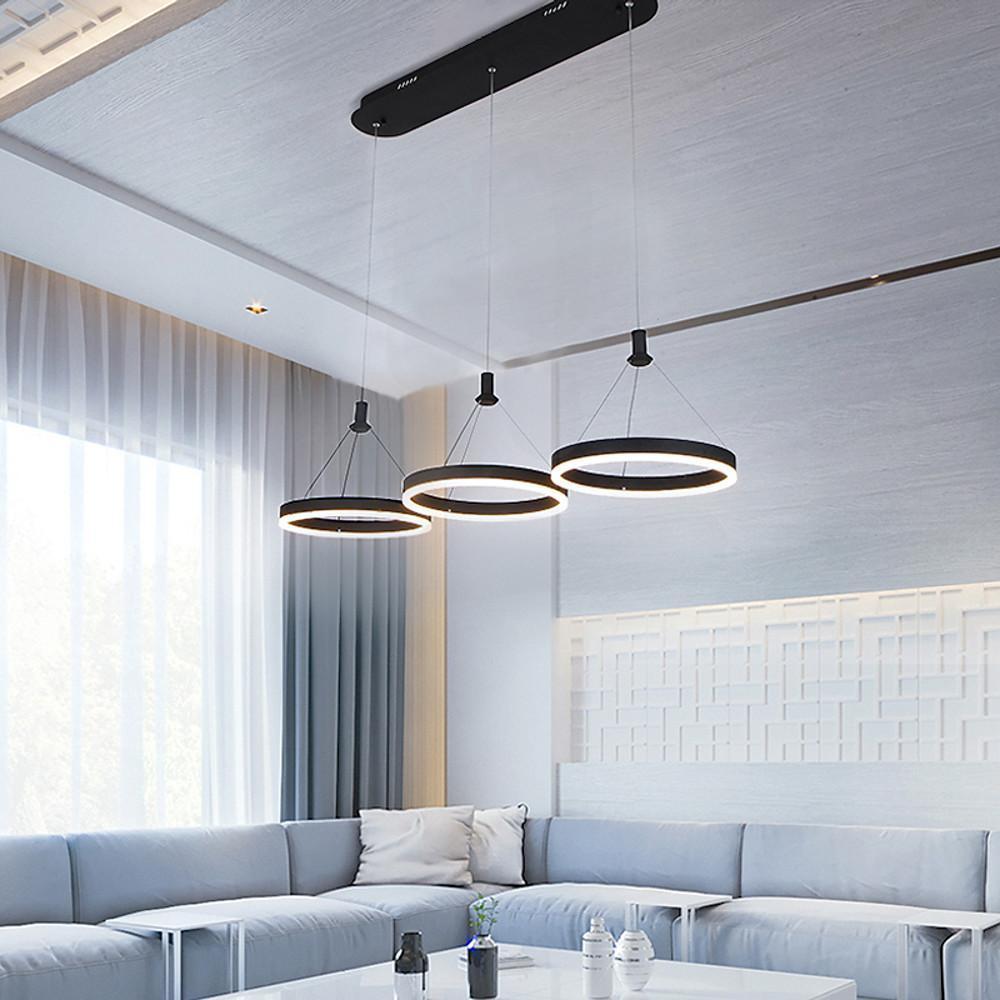 3-Ring LED Pendant Chandelier — Aluminum and Acrylic, Dimmable with Remote, Black or White