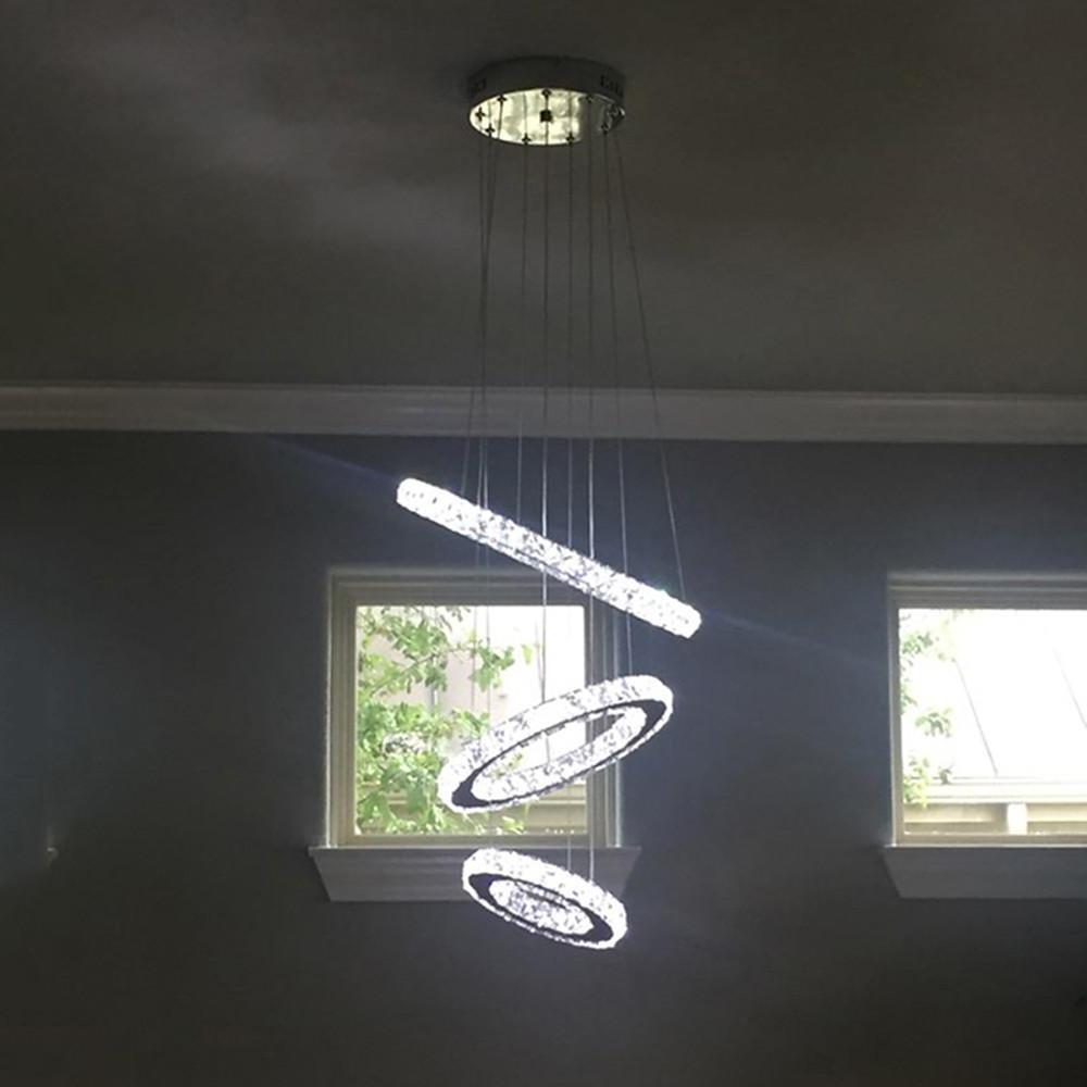 Tiered 3-Ring Crystal Chandelier — Chrome, 40.5W LED, Dimmable, Remote Control, 16" Diameter