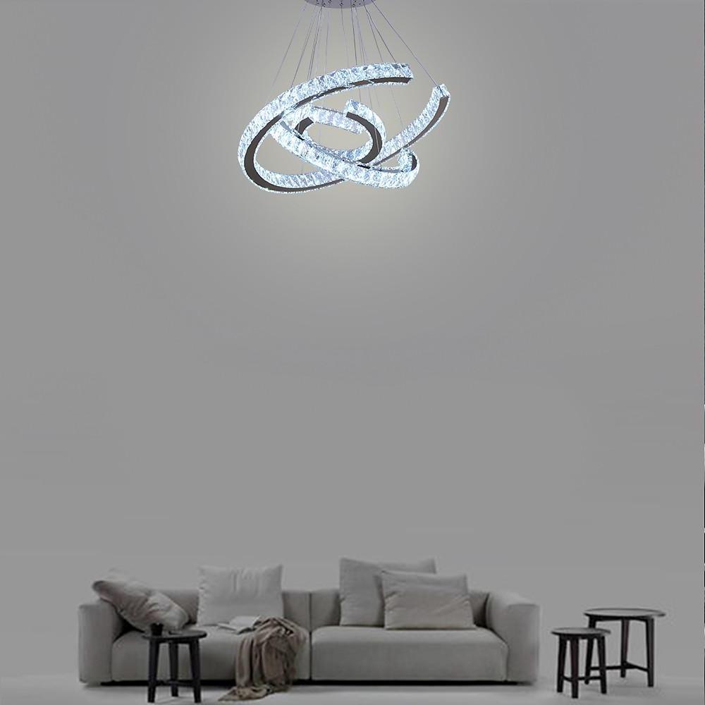 Crystal Wave Chandelier — Stainless Steel, 3-Light LED, 24" Wide, Adjustable 39" Cord