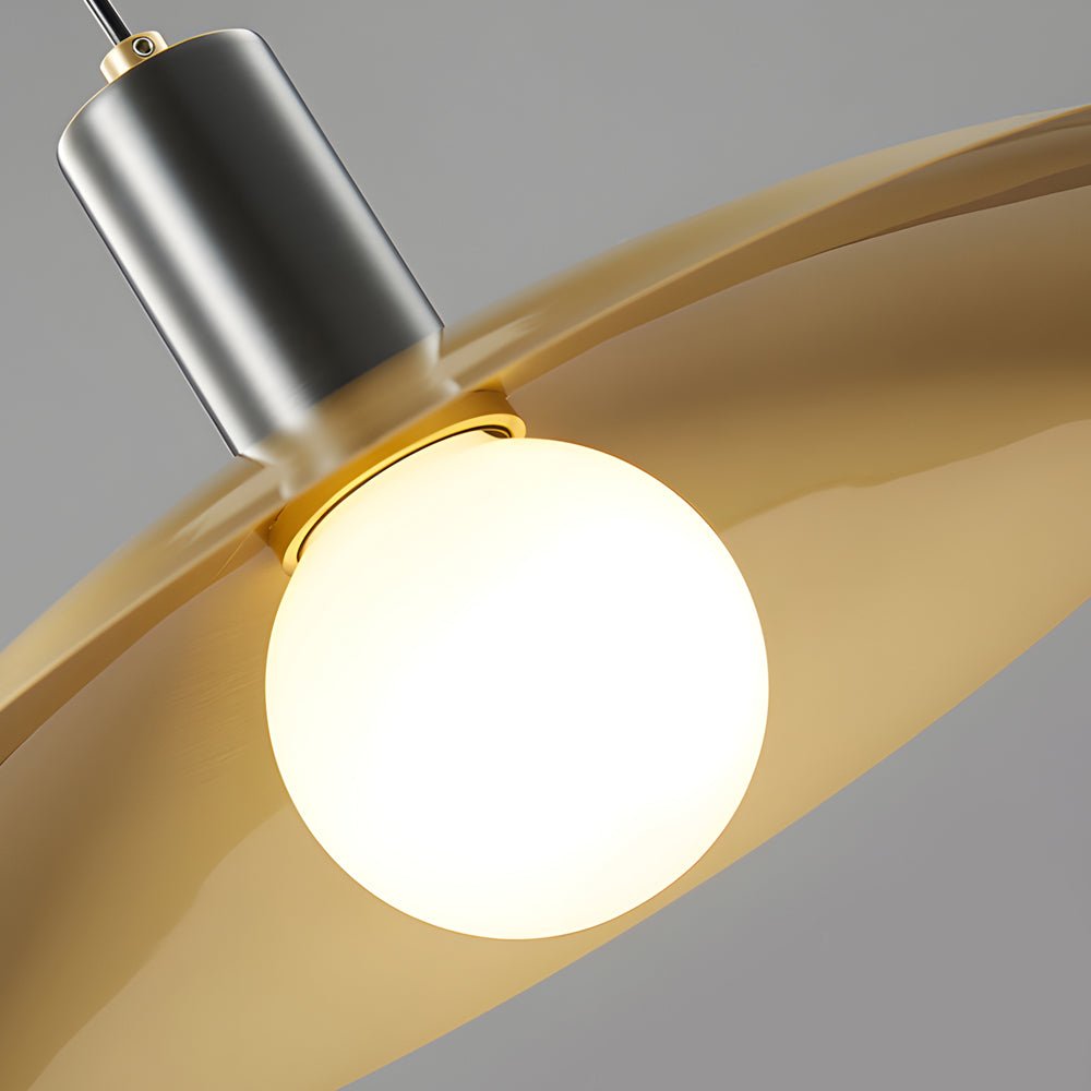mid century brass pendant light with flared design and white glass shade 1 light