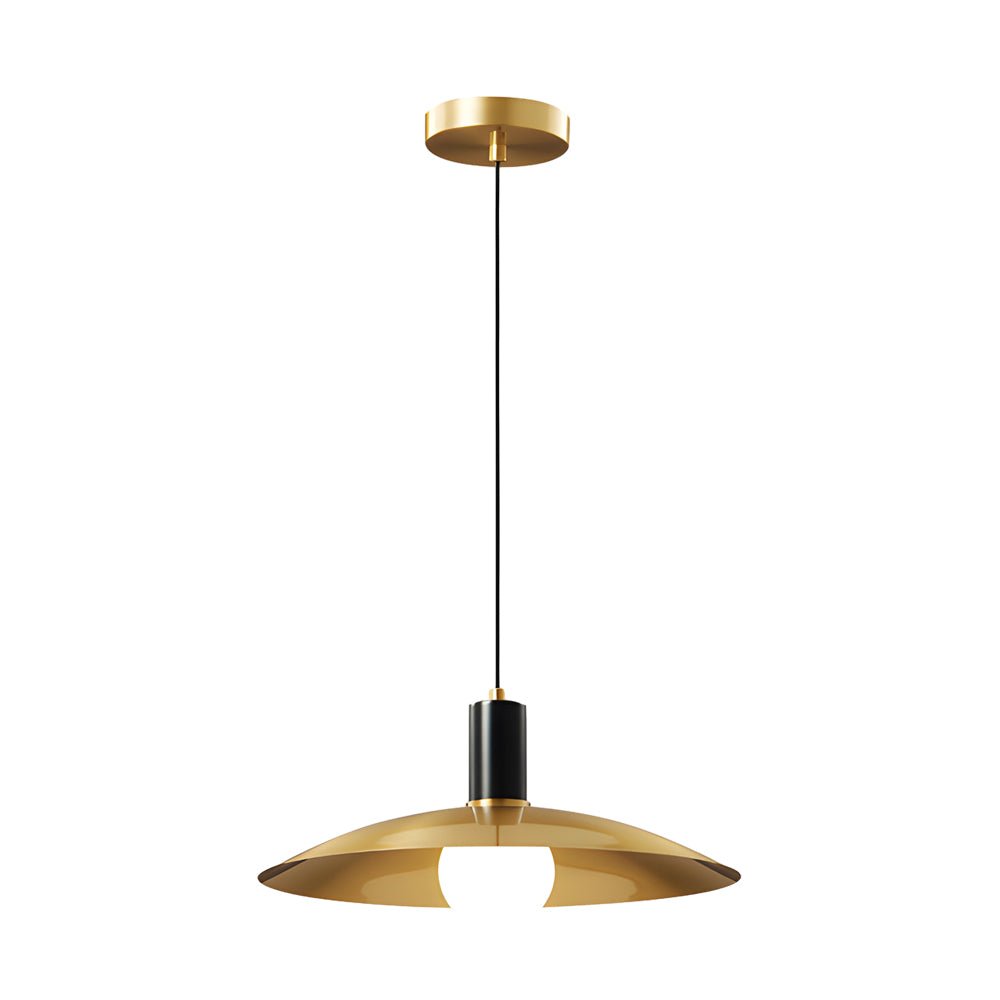 mid century brass pendant light with flared design and white glass shade 1 light
