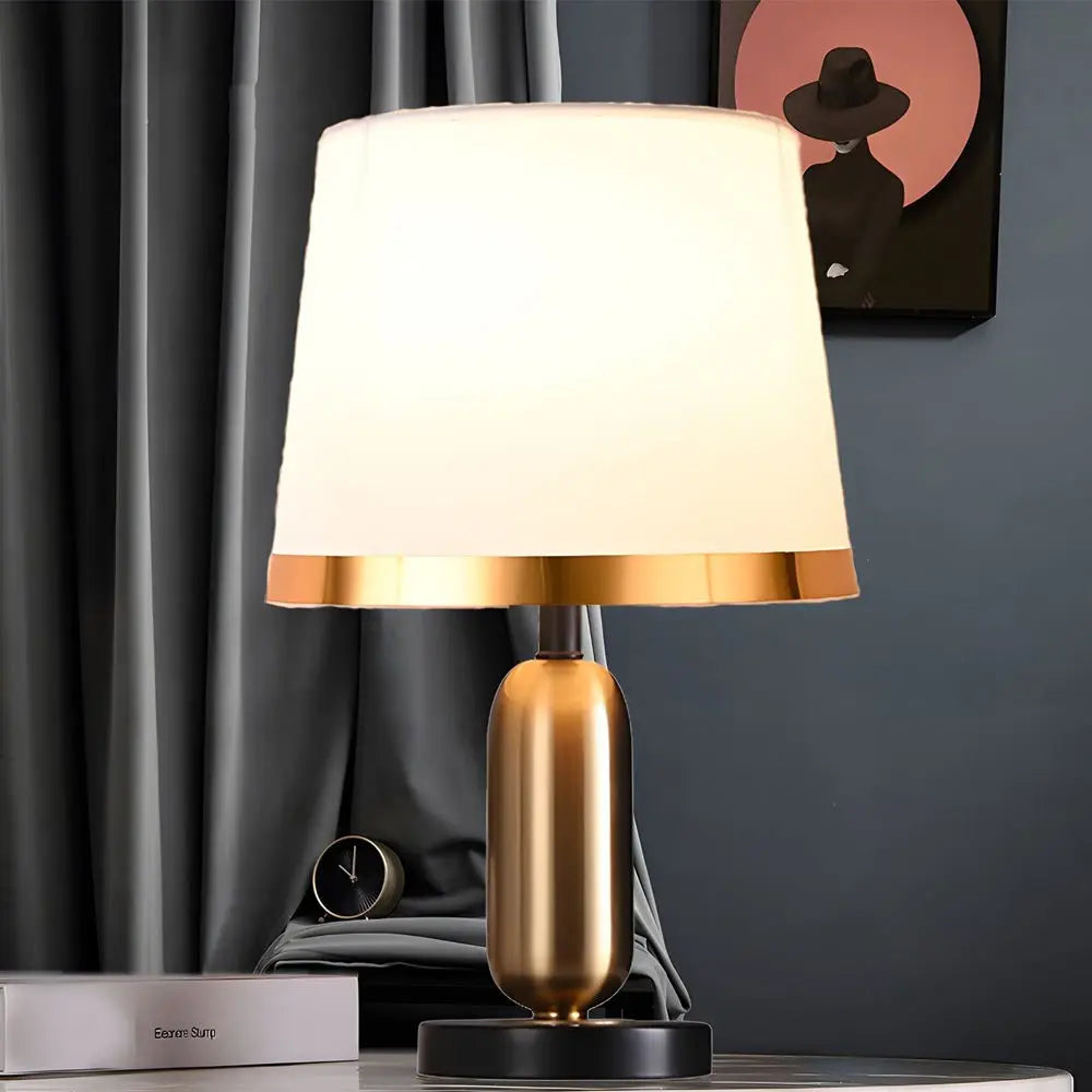 Mid-Century Modern Brass Table Lamp in Vintage White and Black Luxe