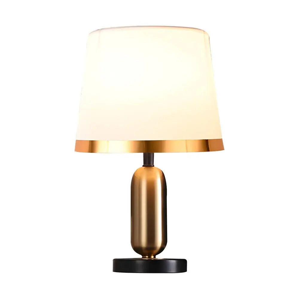 Mid-Century Modern Brass Table Lamp in Vintage White and Black Luxe