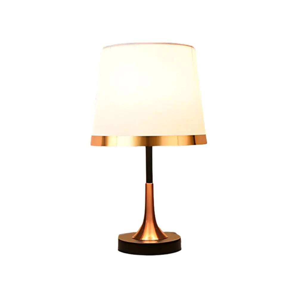 Mid-Century Modern Brass Table Lamp in Vintage White and Black Luxe