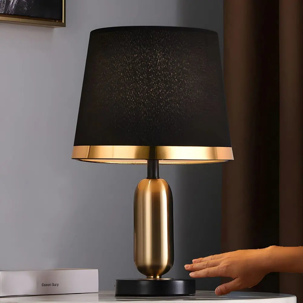 Mid-Century Modern Brass Table Lamp in Vintage White and Black Luxe