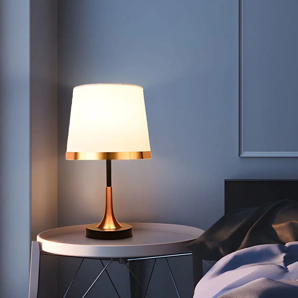 Mid-Century Modern Brass Table Lamp in Vintage White and Black Luxe