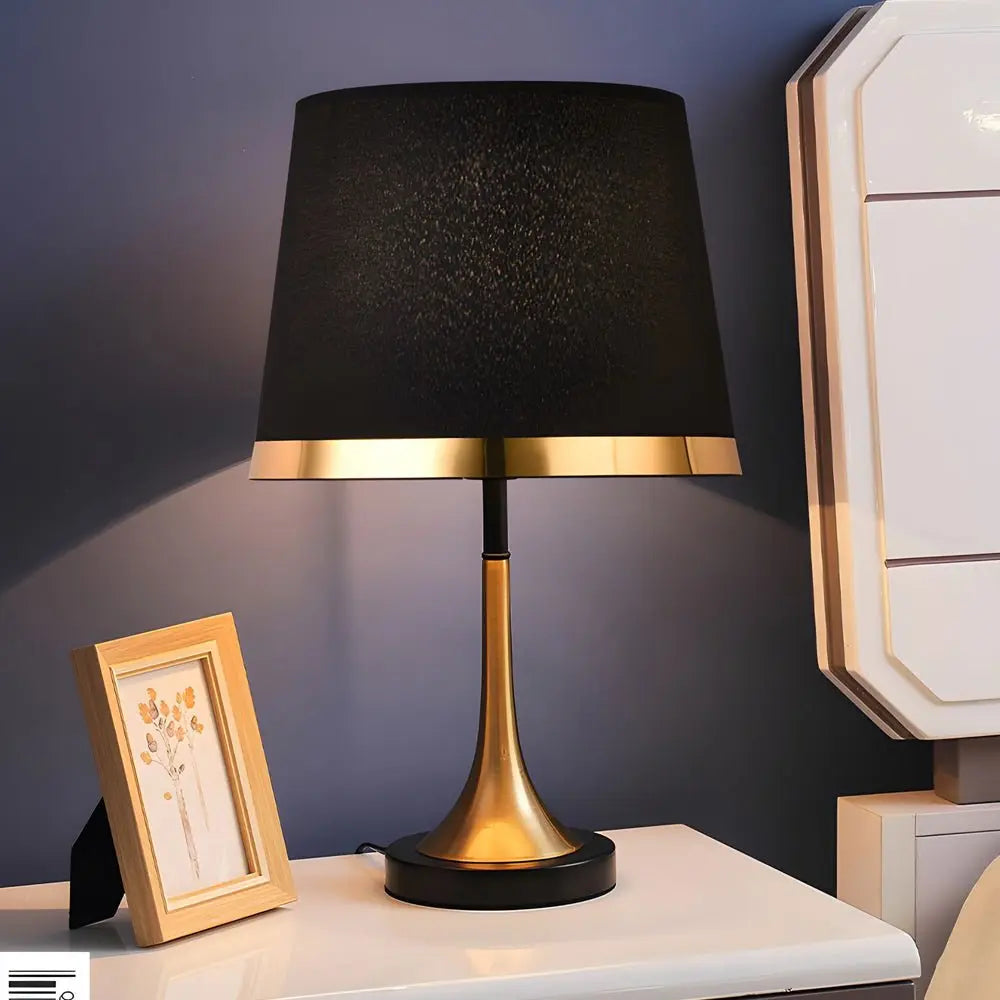 Mid-Century Modern Brass Table Lamp in Vintage White and Black Luxe