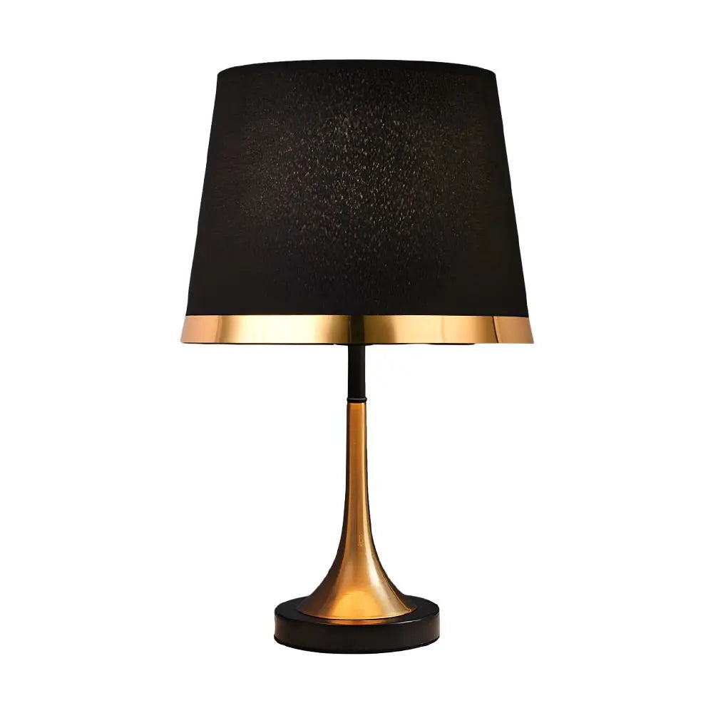 Mid-Century Modern Brass Table Lamp in Vintage White and Black Luxe