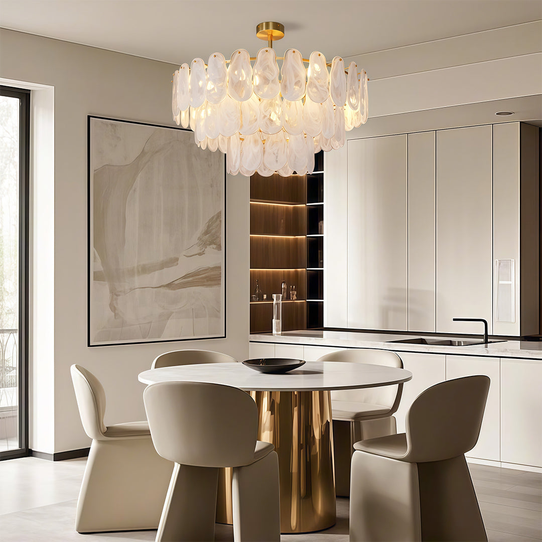Mid-Century Modern Chandelier — Full-Copper Frame, Transparent Glass, E14, Multiple Sizes