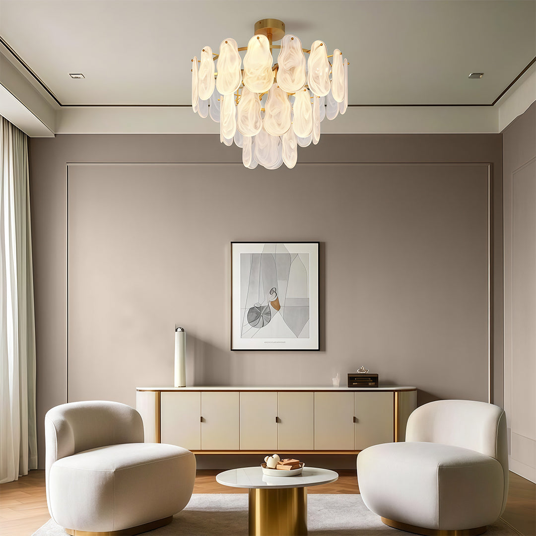Mid-Century Modern Chandelier — Full-Copper Frame, Transparent Glass, E14, Multiple Sizes