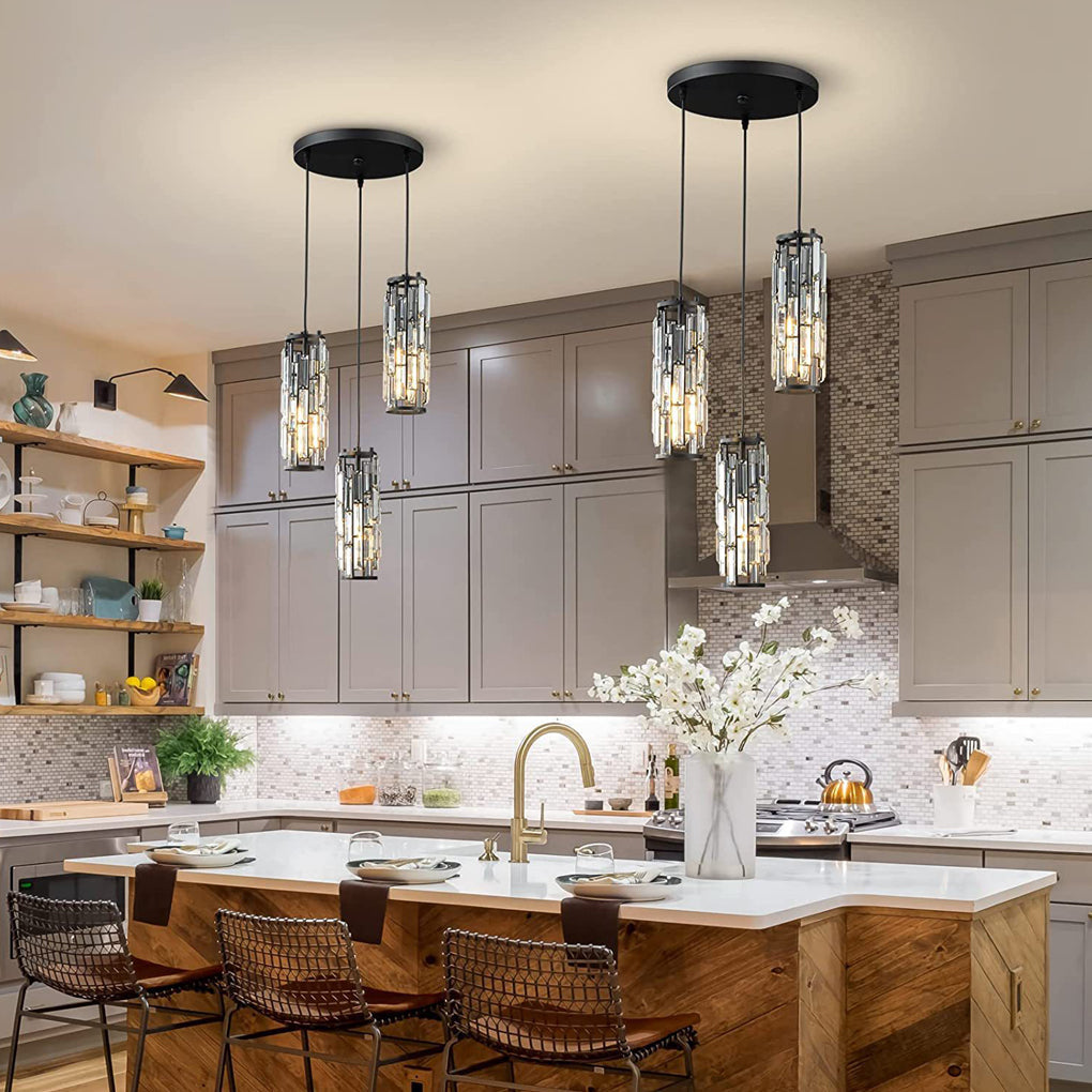 Industrial Mini Crystal Pendant — Iron Frame, Crystal Glass Shade, 1- or 3-Light, E27, Black / Gold / Chrome