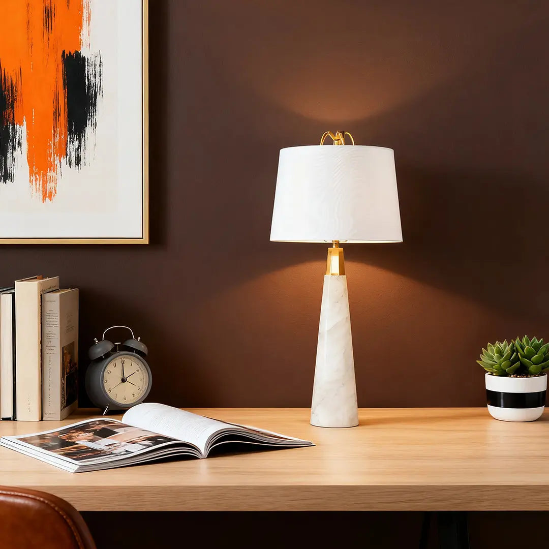 Elegant Nordic Tapered Stone Lamp in White Marble - A Luxurious Table Lamp Luxe