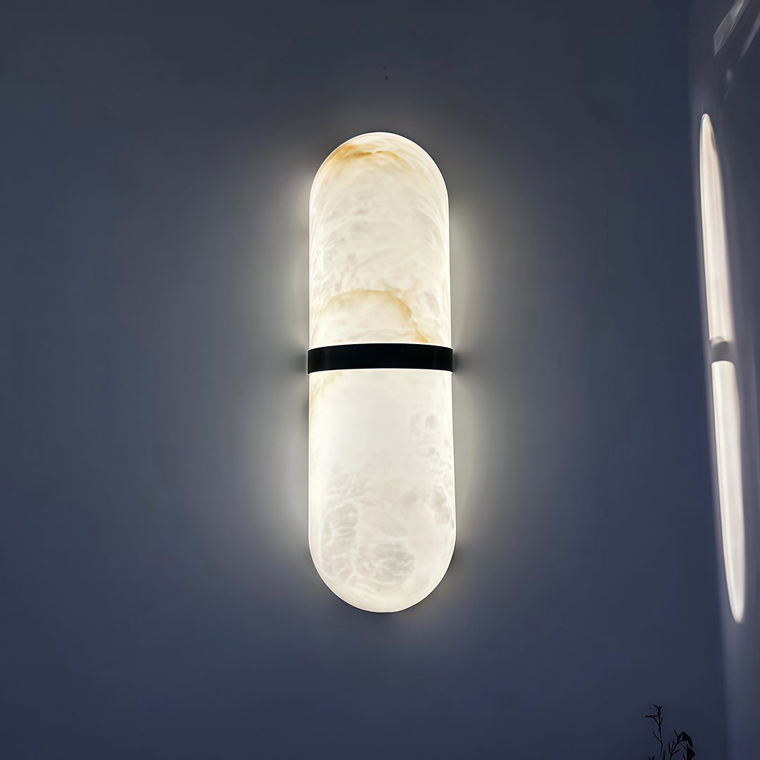 Retro Japanese Marble Wall Sconce — Copper and Iron, 6.5W LED, White Marble Shade