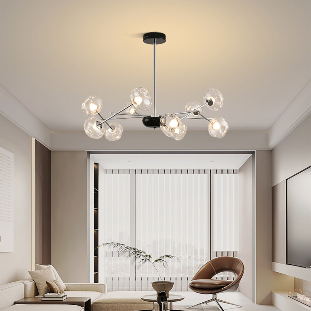 Magic Bean LED Chandelier — Iron with Pleated Glass Shades, Tri-Color Dimmable, RA≥97, 6-, 8-, or 10-Light