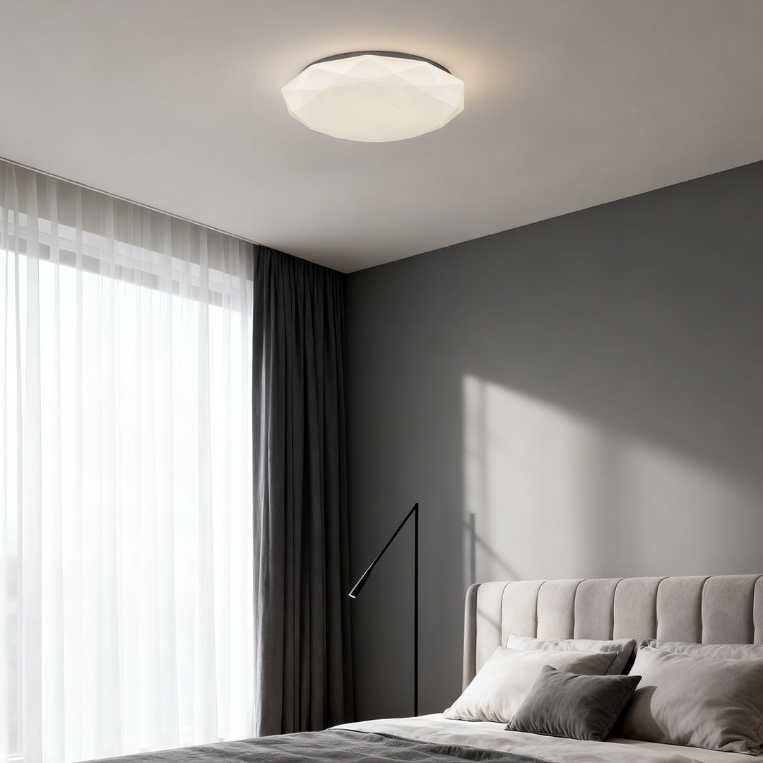 Geometric Full-Sky Star LED Flush Mount — White Iron and Acrylic, Stepless Dimmable, 24W–48W, 15.8" or 19.7"