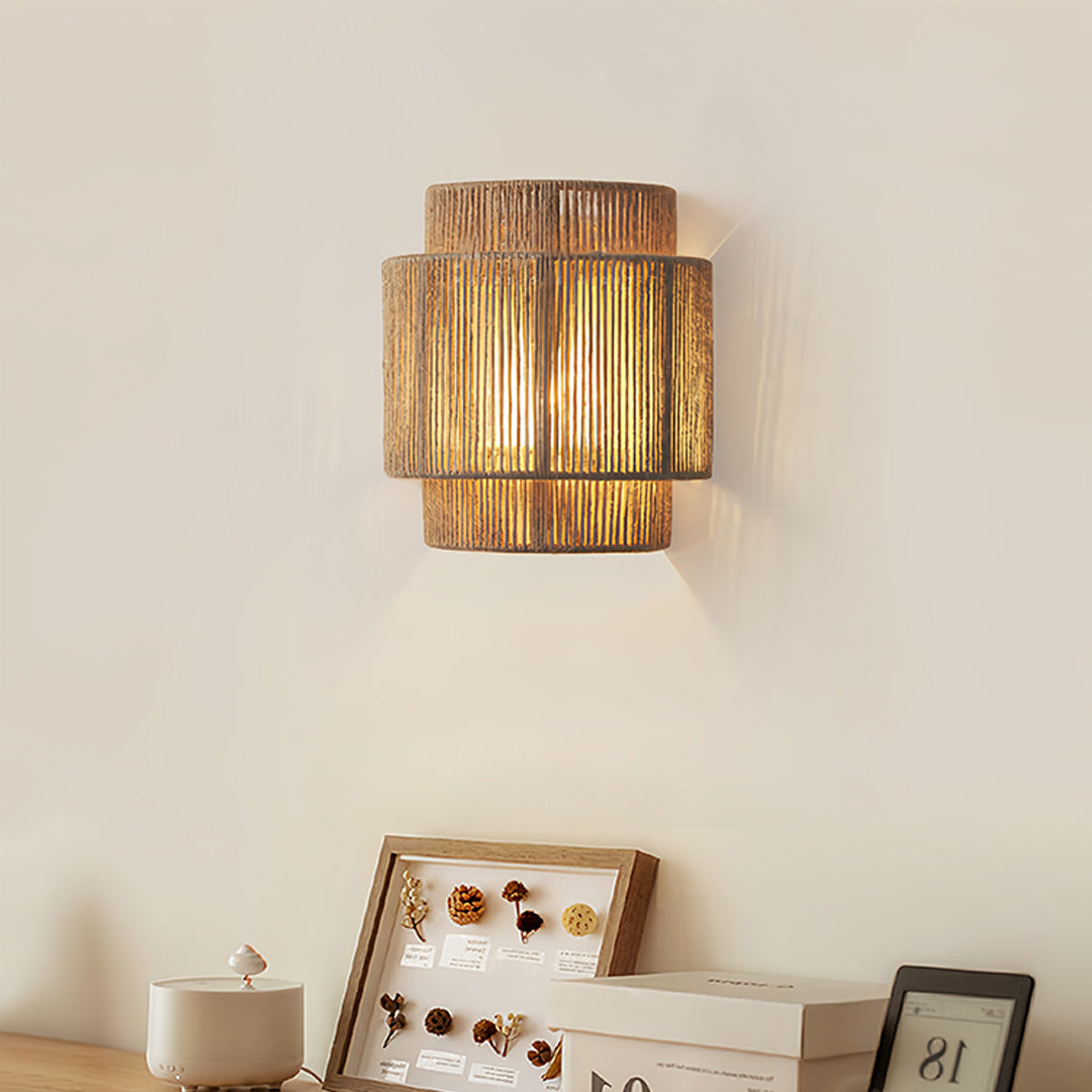 Wabi-Sabi Wall Sconce — Hemp Rope and Metal, E27, 3000K Warm LED, 9" × 9.8"