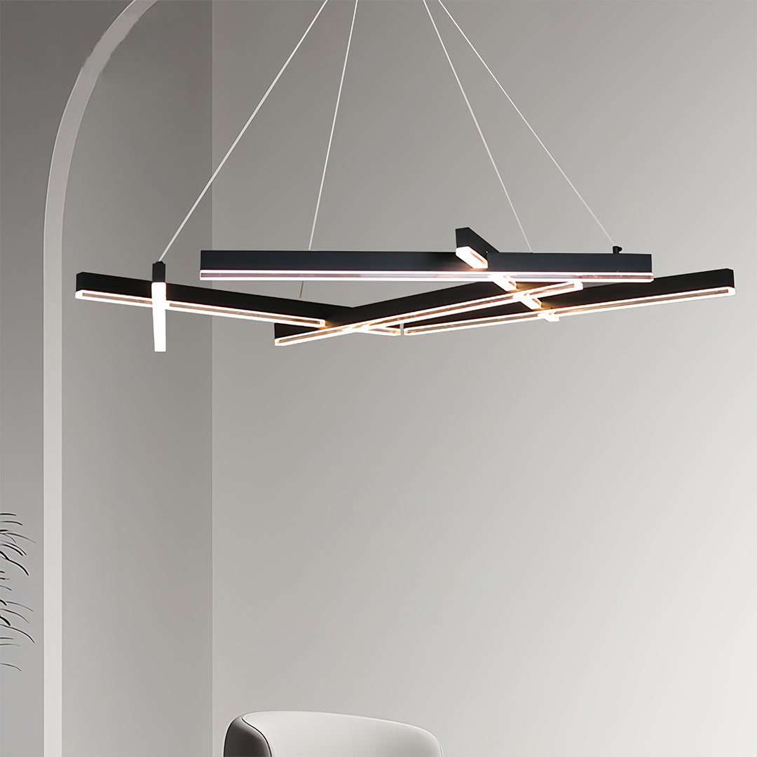 Geometric Branch Chandelier — Matte Black Aluminum, Acrylic, LED, Three-Step Dimming, 2 Sizes