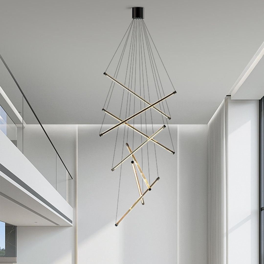 Minimalist LED Linear Chandelier — Stainless Steel & Acrylic, 3/5/7-Light, 36W–140W, 4000K RA97, Black or Gold