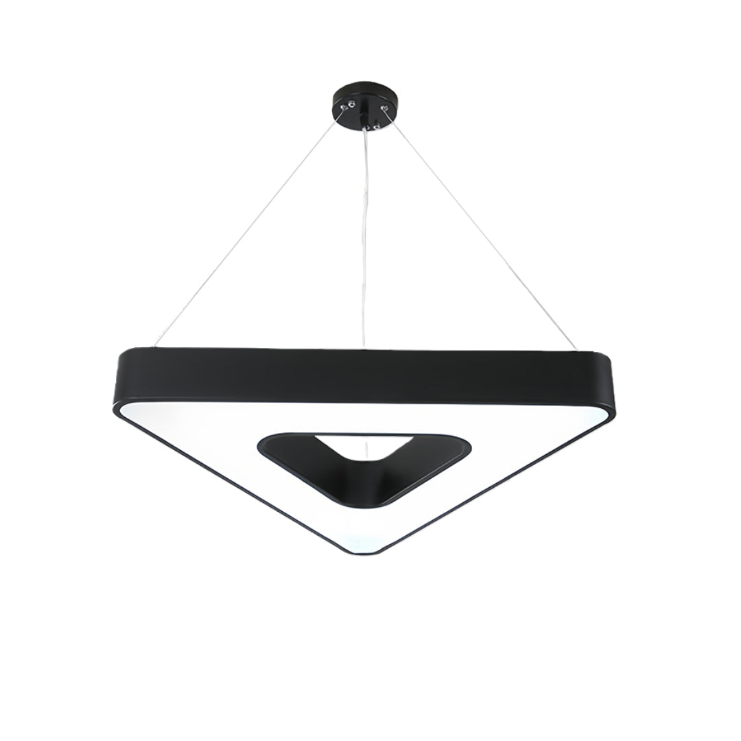 Triangular Geometric LED Chandelier — Black Iron with White Acrylic, Adjustable 39.4" Chain, 5 Sizes