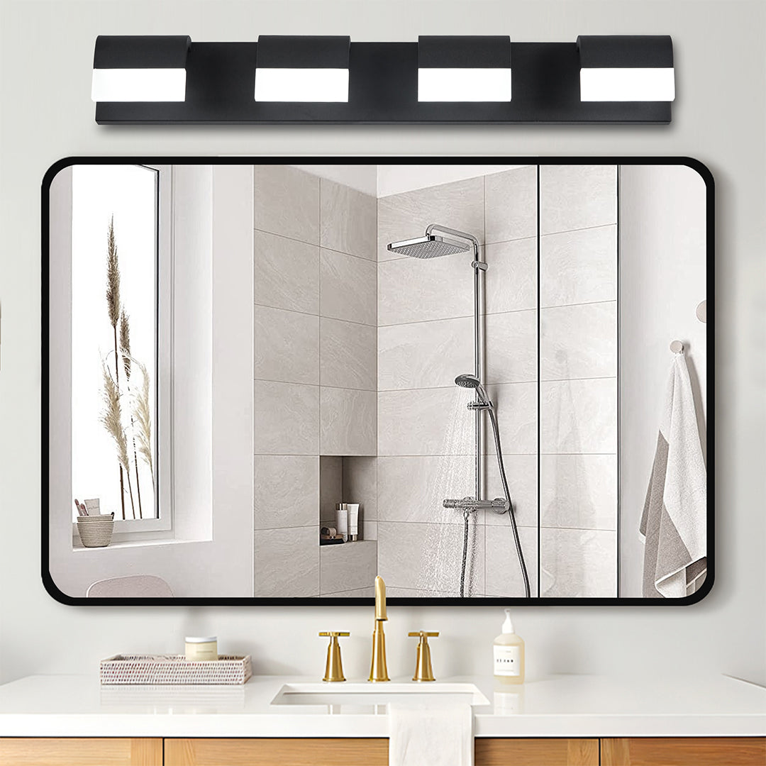 Modern Bathroom Vanity Light — Black Iron, White Acrylic, Integrated LED 6000K, 3- to 6-Light
