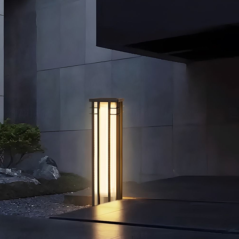 Modern Bollard Path Light — Stainless Steel, Faux Alabaster Shade, LED, Solar + Hardwired, IP65, Remote Control, 17.7" or 25.6"