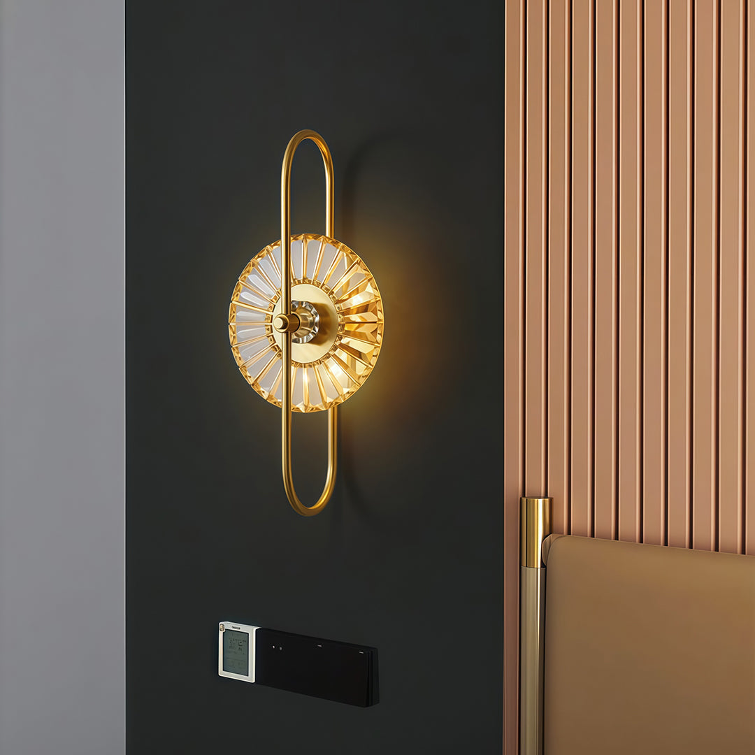 Vertical Crystal Wall Sconce — Gold Iron Frame, E14, Hardwired, 24.8" Minimalist