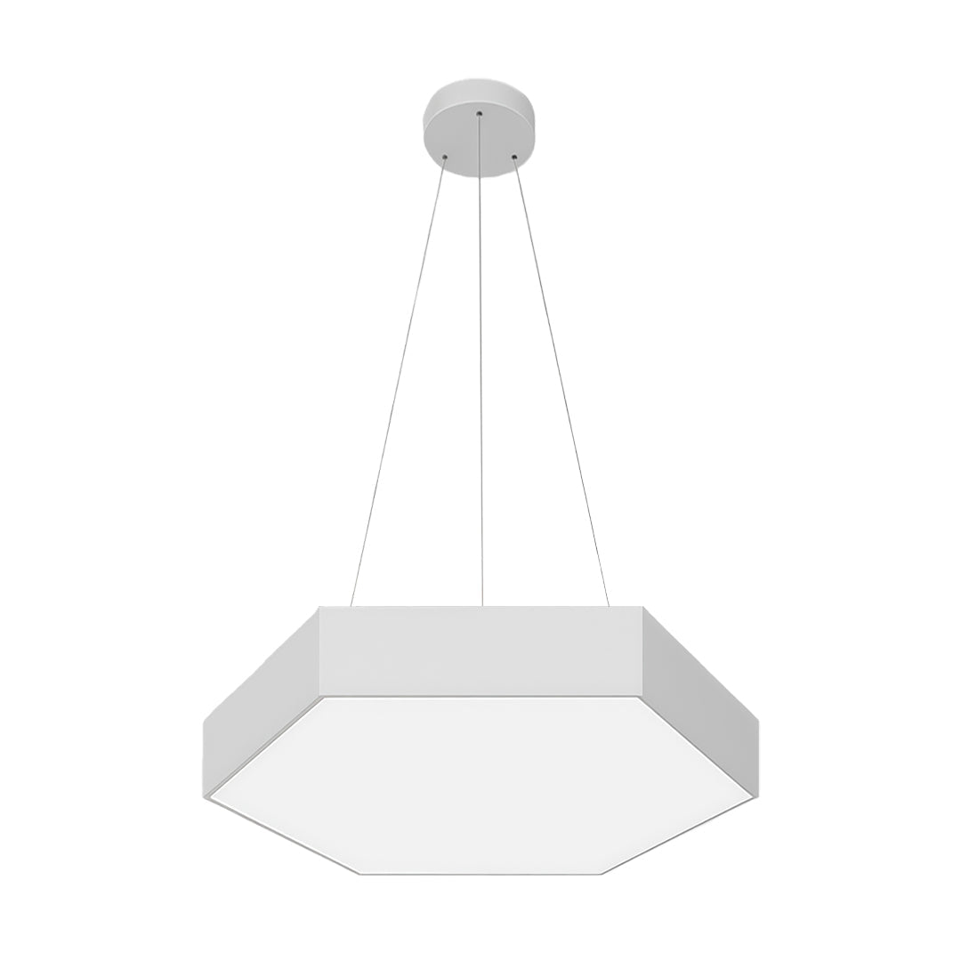 Hexagonal Geometric Honeycomb LED Pendant — Iron, Acrylic Shade, 6 Sizes, 39.4" Adjustable Chain, Black or White