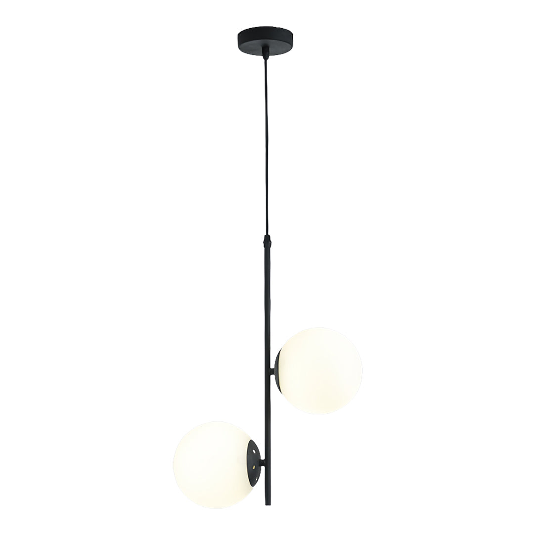 Minimalist Double Globe Pendant — Iron and Glass, 2-Light, G4 5W, 3-Step Dimming, Black or Gold