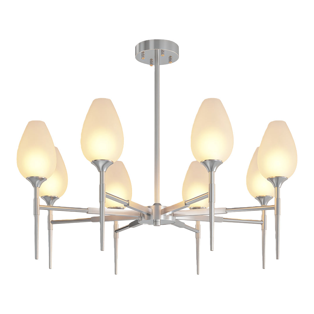 Minimalist Glass Chandelier — Brass Frame, Transparent Glass Shades, G9, 4-, 6-, or 8-Light