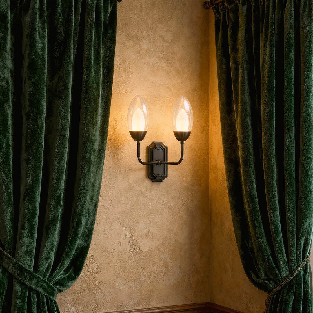 Dual-Head Wall Sconce — Solid Copper, Clear Glass Shade, 2-Light G9, Hardwired