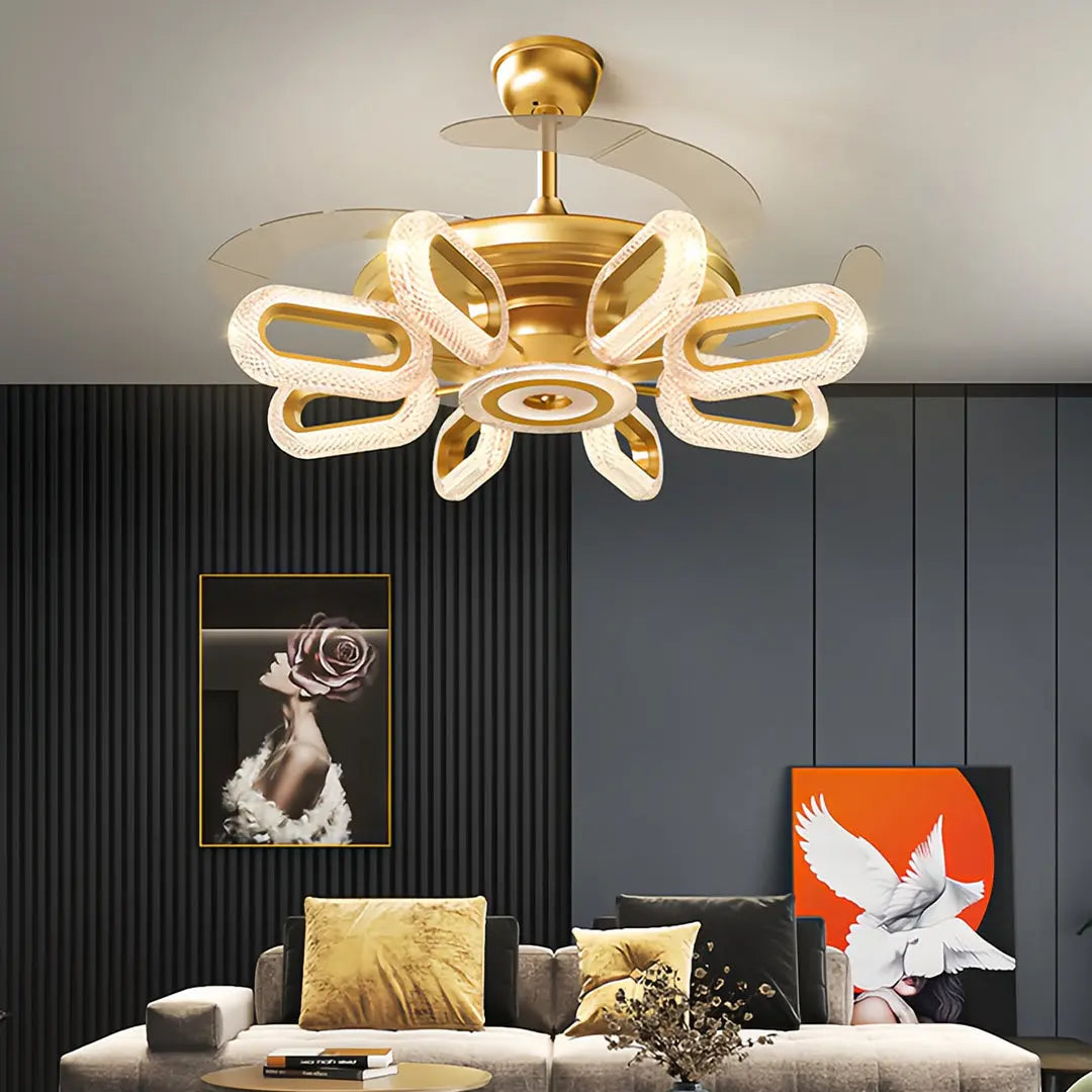 LED Gold Ceiling Fan with Light - Bright Iron Ceiling Fan Lighting Luxe