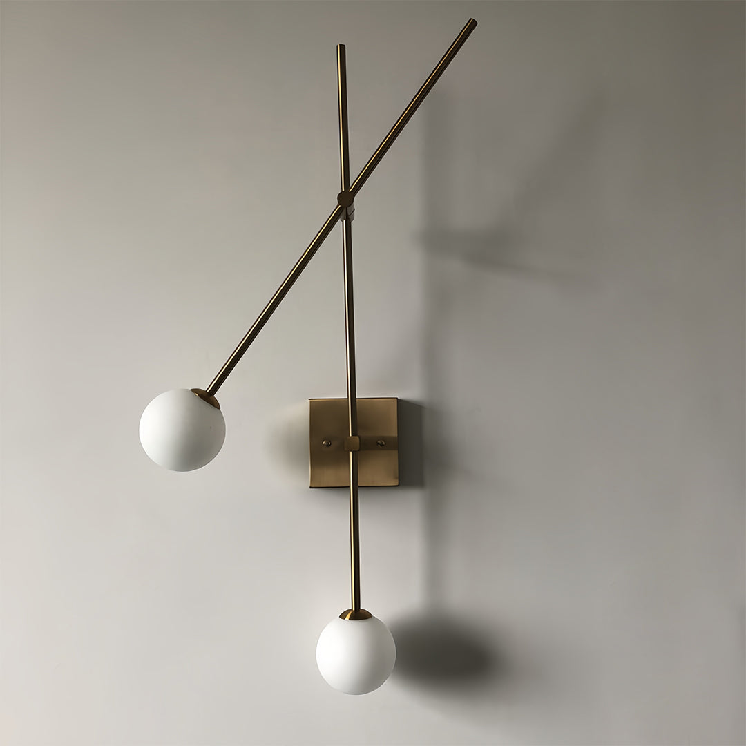Mid-Century Modern Linear Double Wall Sconce — Iron and Glass, 2-Light, 5W LED, Hardwired, Black or Gold