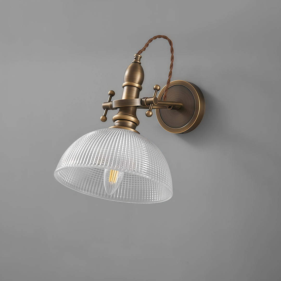 Vintage Reading Wall Sconce — Brass, Transparent Glass Shade, E14 Hardwired