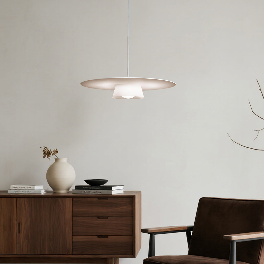Round Iron Island Pendant — Minimalist, Black or White, LED E27, 16.5" Wide, 3000K