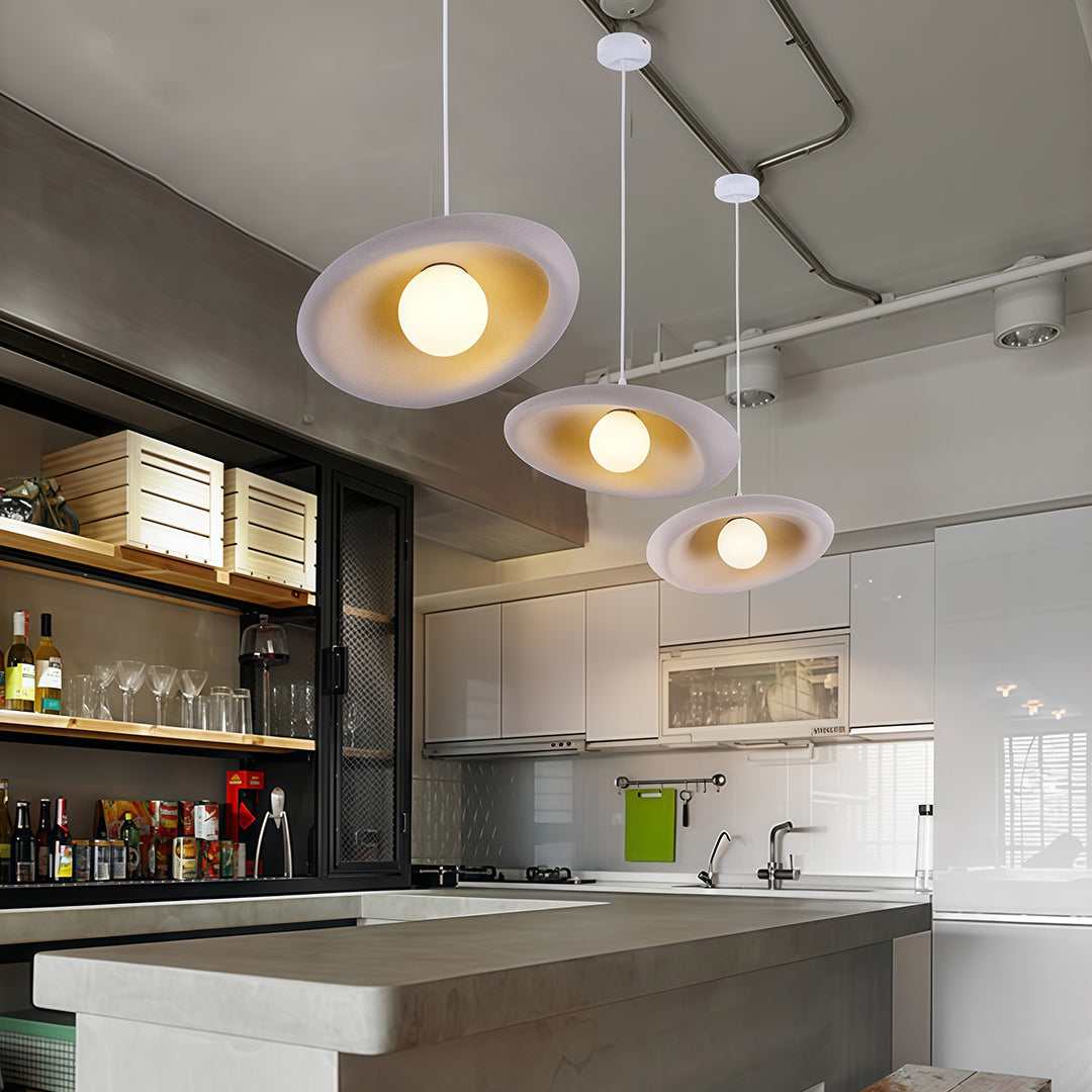Wabi-Sabi Minimalist Pendant Light — Metal, PS Diffuser, Stone Paint Finish, G9, 15.75" Wide, 59.1" Adjustable Chain